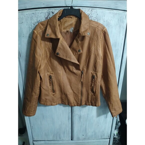 Max Studio Faux Leather Zip Up Jacket Xl  Boho Loganlook Motorcycle - Picture 1 of 12
